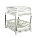 2-Tier Storage Shelf with Drawer Sliding CabinetUnder-Sink KitchenHigh-Capacity Kitchen Storage Rack White Kitchen Essentials