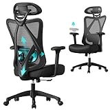 SONGMICS Ergonomischer Bürostuhl, Computerstuhl, Mesh-Stuhl, Lendenkissen und Kopfstütze verstellbar, maximale Belastung: 150 kg, höhenverstellbar, Tintenschwarz, OBN063B01