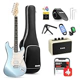 Donner Guitare Electrique, DST-152R Pack Guitare Electrique Adulte HSS Pickup Coil Split, Guitare Taille Réelle avec Ampli, Housse, Accessoires, Metallic Ice Blue