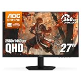AOC 27" Gaming Monitor QHD 260Hz Overclocked IPS NVIDIA G-SYNC Q27G41ZE | 2560×1440 Computer Monitor, 240Hz Native / 260Hz OC, NVIDA G-SYNC Compatible, 0.3ms, HDR, VESA, Audio Out, 3-Yr Warranty