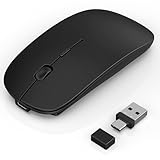 Gizdot Wireless Mouse for Laptop/MacBook Air/Pro & iPad, Mouse Jiggler Mode Bluetooth 5.2/2.4G Rechargeable Silent Click 3-Level DPI Slim Portable USB-A&C Receiver (Mouse Jiggler Mode, Black)