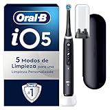 Oral-B iO 5N Cepillo de Dientes Eléctrico Negro Con Mango Recargable, 1 Cabezal y Estuche De Viaje, 5 Modos De Cepillado Con Blanqueamiento Dental, Sensor De Presión, Diseñado por Braun
