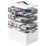 funest 4-Tier Medicine Storage Box Cabinet, Empty First Aid Kit Portable Medical Supply Organizer with Leather Handle for Home