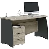 Habitdesign Mesa de Despacho con 3 Cajones, Mesa de Oficina o Estudio, Modelo Stil, Acabado en Gris Antracita y Roble Alaska, Medidas: 136 cm (Ancho) x 67 cm (Fondo) x 74 cm (Alto)