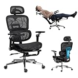 Ergonomic Mesh Office Chair with 6D Adjustable Armrest, 3D Headrest Adjustable Lumbar High Back Desk Chair with Footrest, Recling Backrest, Adjustable Seat, Silent Wheel