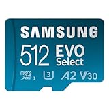 Samsung EVO Select microSDMemory Card + Adapter, 512GB microSDXC, Up-to 160 MB/s, 4K UHD, UHS-I, C10, U3, V30, A2, for Mobile Phone, Smartphones, Nintendo-Switch, and Tablets (MB-ME512SA/AM)