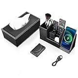 KINGFOM 3件セッ ト オフィスアクセサリー オフィスデスクオーガナイザーセット PUレザー ティッシュケース 名刺ホルダー 多機能収納ボックス USBケーブル付き （ブラック）