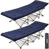 Overmont Camping Cot with Mattress - 28” Extra Wide Portable Folding Cot for Adults Load 550 LBS with Carry Bag for Outdoor Travel Home Office Nap, 2 Pack(Blue)
