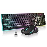 RedThunder K10 Set Tastiera e Mouse da Gioco Wireless, Retroilluminazione a RGB, Batteria Ricaricabile da 3800 mAh, Sensazione Meccanica, Anti-Ghosting+Mouse 7D 3200DPI, Layout IT QWERTY, Giocatori PC