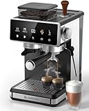 AMZCHEF 20-Bar Espresso Machine with Built-in Grinder | 3-Temperature & 20-Grind Settings for Hot & Cold Brew | Automatic Milk Frother for Latte & Cappuccino | 61oz Water Tank, Black
