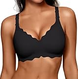 OEAK Women Jelly Bras Scalloped No Underwire Push Up Seamless Full Coverage Anti Sagging Bra Comfortable Convertible Everyday Bra Black,3XL