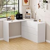 PREMTURE L-Shaped Computer Desk with 6 Drawers, Reversible Writing Desk, Wooden Corner Desk for Home Office Work Study Writing Gaming, White