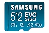 Samsung EVO Select (2024) microSD-Karte + SD-Adapter, 512 GB, Speicherkarte für Smartphone und Tablet, UHS-I U3, 4K UHD, Full HD, 160 MB/s Lesen, MB-ME512SA/EU