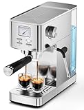 Espresso Machine 20 Bar, Compact Espresso Maker with Milk Frother, Visual Pressure Gauge, Commercial Coffee Machine with 47oz Removable Water Tank and Capsule Funnel, for Cappuccino, Latte