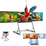 TDSYOCG 15,6" Extension D'écran Triple pour Ordinateur Portable, 1080p FHD Portable Tri Screen Monitor, Multi Ecran Pc Portable, Plug-and-Play avec HDMI/USB-C/Type-C, Deux Haut-Parleurs IntéGréS