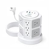 TROND Tower Power Bar Surge Protector with USB C, 14 Widely Spaced Outlets, 6ft Flat Plug Extension Cord Indoor, Vertical Desk Charging Station for Home Office Dorm Room Essentials, White