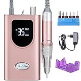 Delanie Ponceuse pour Ongles Professionnelle 35000 RPM Portable Rechargeable Avec Affichage LCD et 6 Embouts Ponçage pour Pédicure Manucure, Puissante, Silencieuse pour Salon/Maison