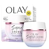 Olay Super Cream with Sunscreen SPF 30, Ultra Lightweight Face Moisturizer with Vitamin C, Hyaluronic Acid, Niacinamide, Vitamin E, and Collagen Peptide that hydrates, smooths, brightens, firms, and protects with SPF, 50 mL