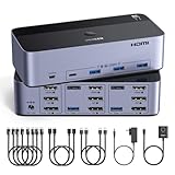 UGREEN HDMI+Displayport KVM Switch 2 PC 3 Monitore 8K60Hz mit 4 USB 3.0 Ports, Tasten- und Desktop-Controller Umschaltung Kompatibel mit Windows/Linux/MacOS usw.