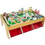 KidKraft Waterfall Mountain Wooden Train Set & Table with 120 Pieces, 3 Storage Bins
