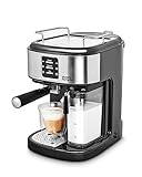 Morphy Richards Traditional Pump Espresso Coffee Machine & Automatic Milk Frother, 15 Bar Pressure, One Touch Espresso, Cappuccino, Latte Maker, Stainless Steel, 172023, Black
