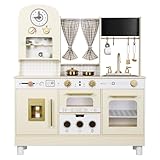EDUBEBO Kids Kitchen playset, Wooden Play Kitchen, Height Adjustable, Comes with Various Kitchen Accessories, Ideal Role Play Toy Gift for Toddlers and Kids Ages 3-8 (White)