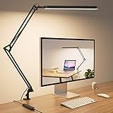 SKYLEO Lampe de Bureau LED- Lampe Architecte 1300LM - 5 Modes de Couleur X 11 Niveaux de Luminosité - Bras Pivotant Réglable - Fonction Minuterie et Mémoire - 12W Desk Lamp - Noir
