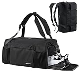 Kookoomia Gym Bag for Men with Shoes Compartment and Wet Pocket Convertible Duffle Bag and Gym Backpack Waterproof Sports Bags for Men with 2 Bottle Holders Multipurpose Weekender Overnight Bag -Black