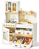Tiny Land Play Kitchen for Kids with Enhanced Storage – Modern Toddler Kitchen Playset with Stove, Sink & Accessories, Organized Wooden Toy Kitchen, Ideal for Toddlers