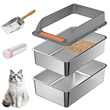 Stainless Steel Sifting Litter Box with Lid, Large Sifting Cat Litter Box for Pine Pellets & Big Cats,Metal Pellet Sifter Litter Pan System for Odor Control,Sifting Box Liners & Scoop