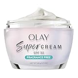Olay Super Cream with Sunscreen SPF 30, Fragrance Free Lightweight Face Moisturizer with Sun Protection, 5-in-1 Skin Care - Hydrating, Brightening - Niacinamide, Vitamin C, Collagen, 1.7 oz