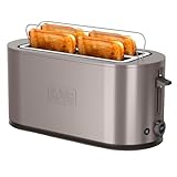 BLACK+DECKER - Tostapane Extra Large 1500W | Fessure 260x42 mm | 7 Livelli di Doratura | 6 Bande Mica Incandescente | 3 Funzioni Integrate | Supporto Pieghevole per Brioches