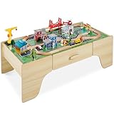 Best Choice Products Large 50in 70-Piece Train Table, Multipurpose Wooden Toy Activity Playset for Children w/Tracks, Reversible Top - Natural