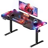 DLONGONE Standing Gaming Desk with LED Lights, Electric Standing Desk 160 x 60 cm, Height Adjustable Gaming Table with 3 Memory Smart Pannel, Sit Stand Desks for Home Office, Computer Desks Black