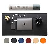 Nordik Leather Desk Mat Cable Organiser - Pebble Black 89 X 43 cm - Premium Extended Mouse Mat for Home Office Accessories - Felt Vegan Large Leather Desk Pad Protector & Desk Blotter Pads Mats