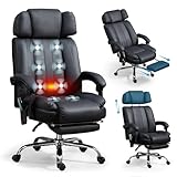 Massage Office Chair with Heat and 8 Vibration Points Big and Tall Executive Office Chair with Adjustable Headrest, Extra Wide Seat, Footrest, Padded Armrests, Reclining High Backrest