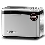 Neretva Bread Maker, 3.3LB Larger Bread Machine 15-in-1 Stainless Steel & Nonstick Ceramic Pan & Auto Nut Dispenser Breadmaker Machines Full Touch Panel with Gluten Free White Wheat Rye French Pizza