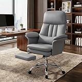 Hellove Chaise Bureau et PU, Fauteuil de Bureau Pivotant Avec soutien lombaire et appui-tête, Confort Chaise Gaming, Dossier Inclinable à 135°, Noirréglable en Hauteur, Charge 180kg pour Chambre, Gris