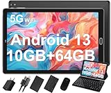 GOODTEL Neueste Tablet 10 Zoll Android 13 mit 10GB RAM+64GB ROM (TF 1TB), Octa-Core, WiFi 5G, Bluetooth 5.0, GMS, GPS, Widgets, Typ-C, OTG, 6000 mAh, 8MP+5MP, mit Hülle, Tastatur, Maus, Schwarz