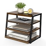 Fenge Desk Organizer, 4 Tier File Organizer for Desk, Wood and Metal Paper Letter Literature Mail Sorter, for Office Supplies and Accessories,Brown