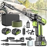 Limpiador de alta presión con batería, highsam Pressure Washer modo 4 en 1 Max 120Bar, limpiador de alta presión móvil con 2 baterías de 4.0Ah, 6 en 1 y boquilla giratoria 180°, espumador, manguera de