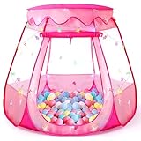 Pop Up Princess Tent with Colorful Star Lights for 1 2 3 Year Old Birthday Gift, 12-18 Months Baby Girl Toys, Foldable Ball Pit with Carrying Bag, Indoor&Outdoor Play Tent for Kids