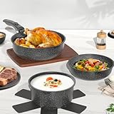 YASHE Batterie de Cuisine 15 Pièces, Poêles et Casseroles avec Revêtement Antiadhésif Effet Granit, Poignées Amovibles, Empilable, Facile à Nettoyer, Compatible Induction, Gaz et Vitrocéramique,Noir