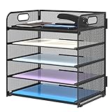 Supeasy 5 Trays Paper Organizer Letter Tray with Handle-Mesh Desk File Organizer, Paper Sorter Desk Organizer for Office, Home or School