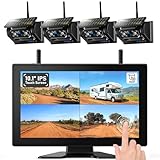 ZEROXCLUB 4 Magnetic Solar Wireless Backup Camera HD1080P DVR 10.1" Touchscreen Monitor, Quad RV Rearview Backup Cameras Wireless System for RV Trailer Tractor, Built-in 9600mAh Solar Battery, BL104