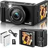 True 5K Digital Camera for Photography, Autofocus 80MP with 18X Digital Zoom 3" 270°Flip Screen Dual-Lens Selfie Camera for YouTube Vlogging & Content Creation, 2 Batteries, 32GB Card & Flash，Black