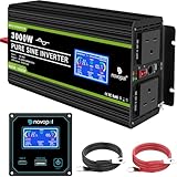 Novopal 3000W Pure Sine Wave Inverter 24V to 230V 240V Car Converter Power Inverter with Lcd Display 2AC Outlets,1 Usb Port,Remote Control for Motorhomes,Truck,Boat,Camping,Household,Van