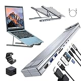 8-in-1 USB-C Laptop Stand with Docking Station, Portable Folding Laptop Docking Station Stand with 4K HDMI, USB C, 100W PD, Card Slots Universal Adjustable Laptops Holder for Home,Office,Travel