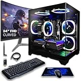 SAAV CORE Prebuilt Gaming PC Bundle Desktop Tower AMD Ryzen 5 5500 GeForce RTX 3050 6GB GDDR6 Curved 24in Monitor 16GB DDR4 512GB NVMe SSD WiFi 6 Windows 11 Black RGB Computer PC Gaming