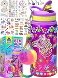 PURPLE LADYBUG Decorate Your Own Water Bottle Kit for Girls - Gifts for Ages 5 6 7 8 9 10 Year Old Girl Birthday, Girl Valentines Day Gifts Unicorn Toys Crafts Kids Ages 6-12